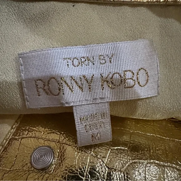 Torn by Ronny Kobo Donnie Mini Skirt Medium Gold Faux Leather Metallic - Picture 7 of 11